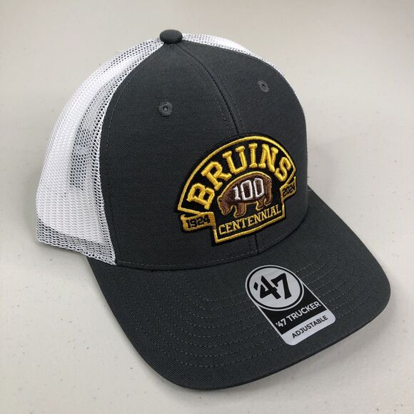 Boston Bruins Hat Centennial 47 Trucker Adjustable Snapback Mesh Cap 100th Gray - Picture 3 of 9